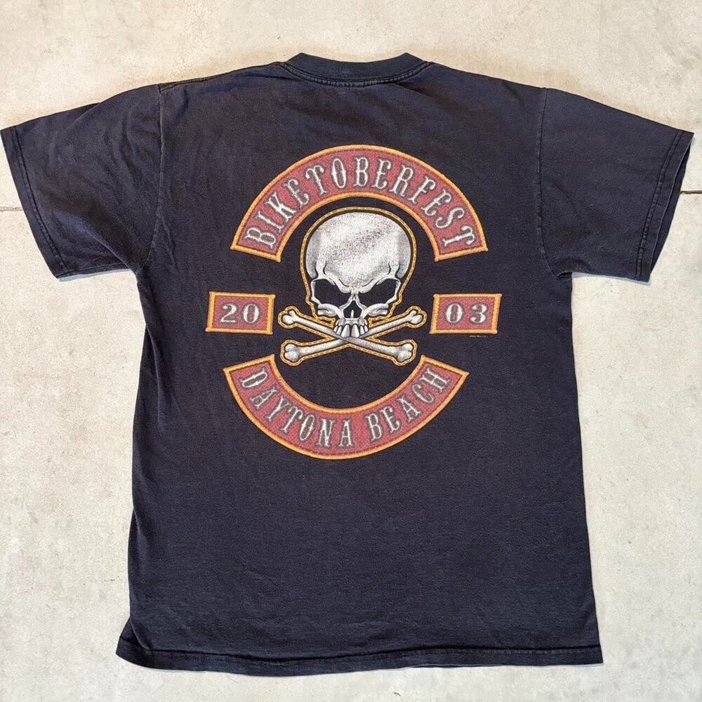 Y2K 2003 Daytona Beach Bikefest Skull & Crossbones T-Shirt Size Medium